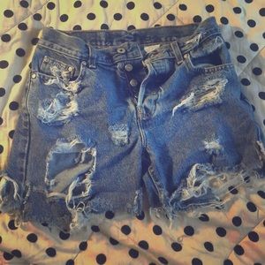 Distressed denim shorts