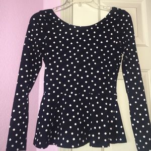 Cute navy and white long sleeve polka dot top