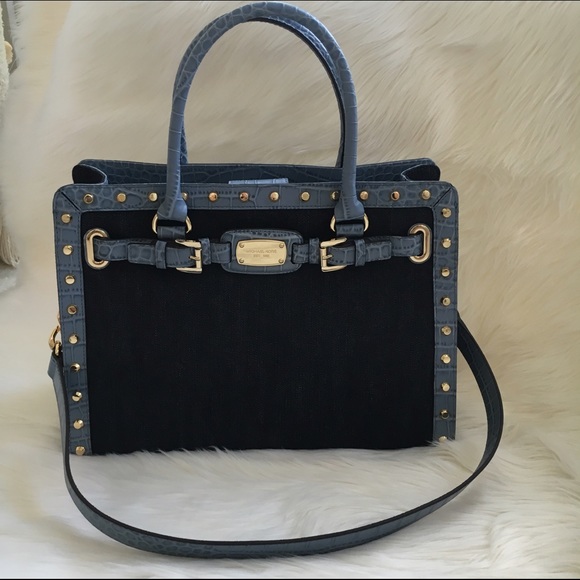 MICHAEL KORS Denim Hamilton studded satchel - Picture 2 of 7