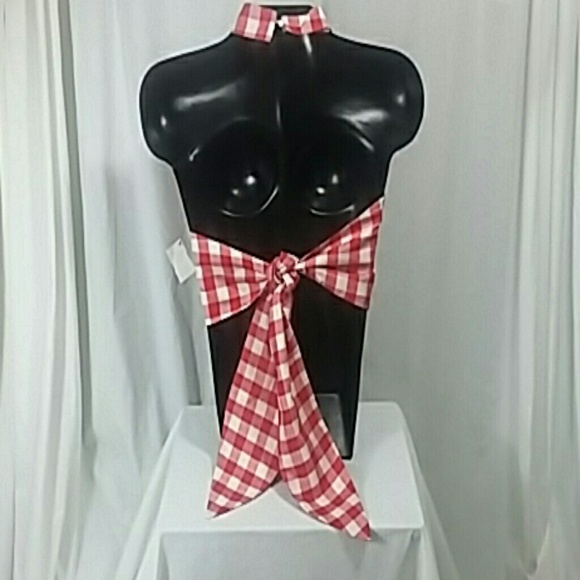 Sexy Womens Red & White Checkered Top Beach Party - Picture 2 of 3