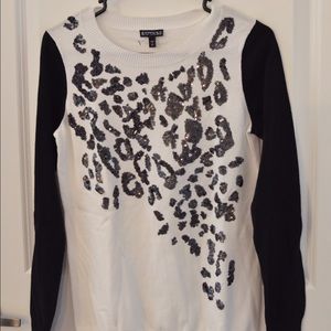 Express Black & White Sequined Cheetah Sweater