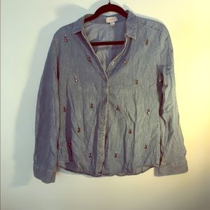 LOFT chambray shirt with jewel detail
