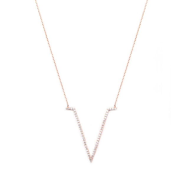 V Necklace. 18" 925 Sterling Silver with 14K Gold