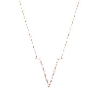 V Necklace. 18" 925 Sterling Silver with 14K Gold