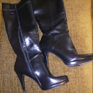 Black man-made Leather Boots-NINE WEST