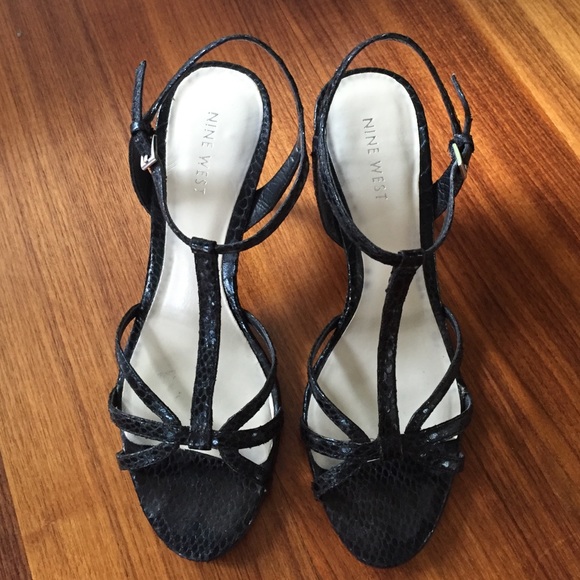 Black snakeskin heels