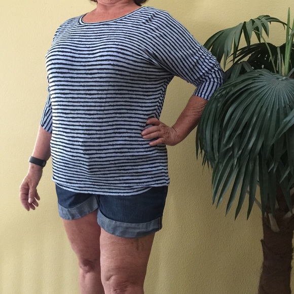Navy and light blue striped top