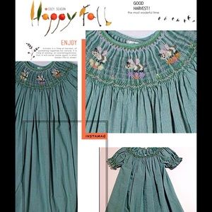 Rosalina Smocked Bishop Dress Green Gingham Bees