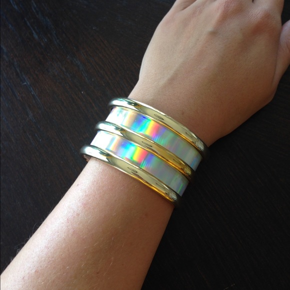 Gold and hologram cuff bracelet