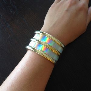 Gold and hologram cuff bracelet