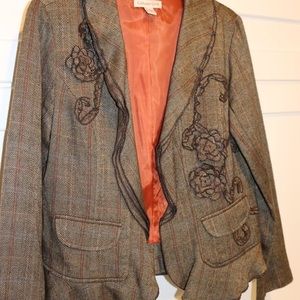 Like New Tweed Blazer with Flower Appliqué