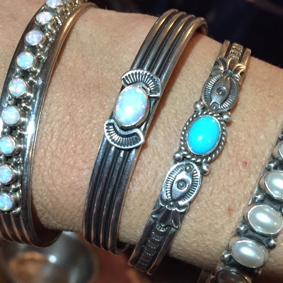 Opal sterling silver cuff bracelet