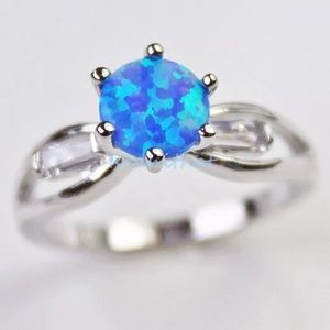 SZ 9 Blue Fire Opal and White Gold Ring