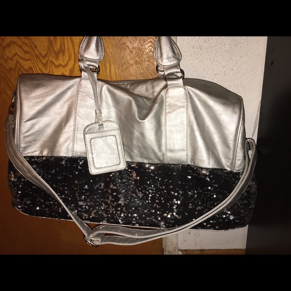 Silver and Black Sequined Overnight Bag
