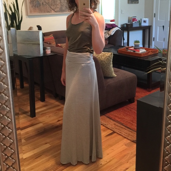 Light blue and white striped maxi skirt
