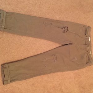 Olive green distressed jeans