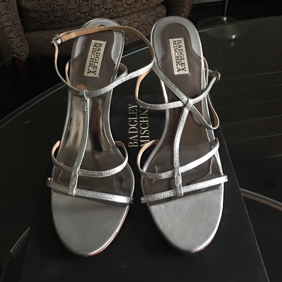Badgley Mischka Silver Strappy Sandals - Picture 1 of 4