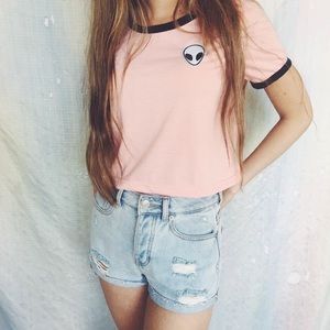 ISO Pink Alien Crop Ringer Tee!