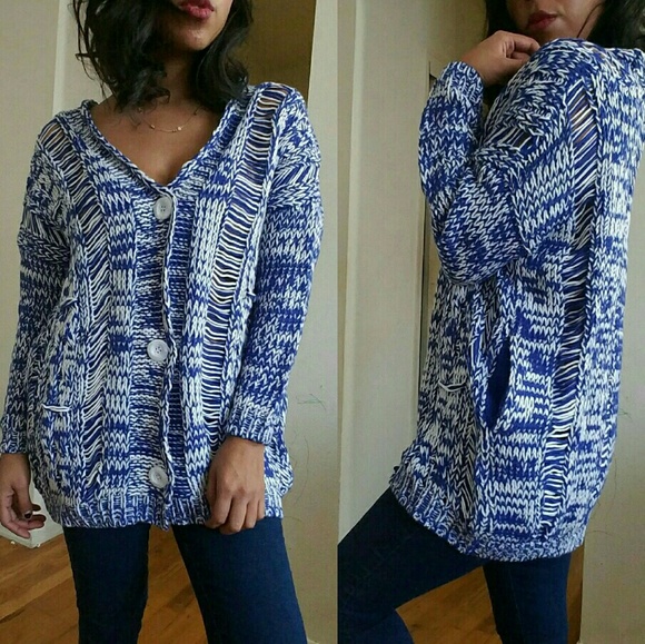🌺LAST TWO🌺CHUNKY BLUE WHITE MARLED SWEATER - Picture 2 of 3