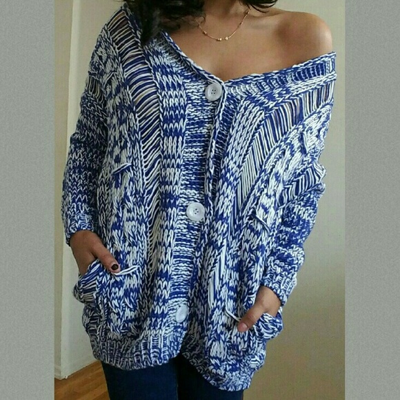 🌺LAST TWO🌺CHUNKY BLUE WHITE MARLED SWEATER - Picture 3 of 3
