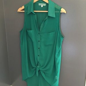 Dark green sheer Pleione button-down shirt