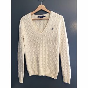 Cable knit v-neck sweater