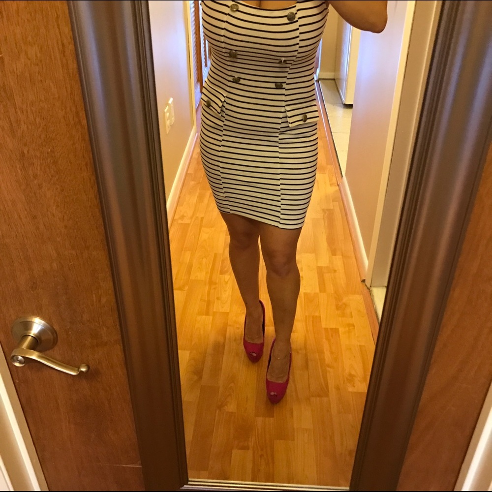 Black and white stripe nautical cotton dress