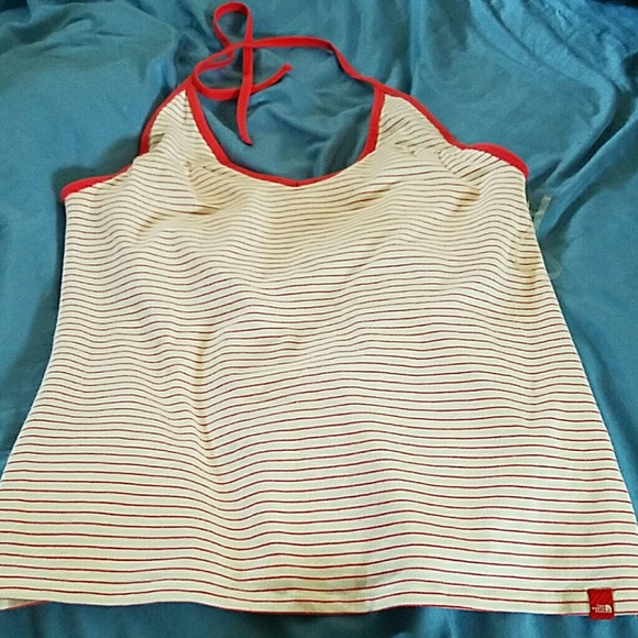 The North Face adjustable pink striped gym tank