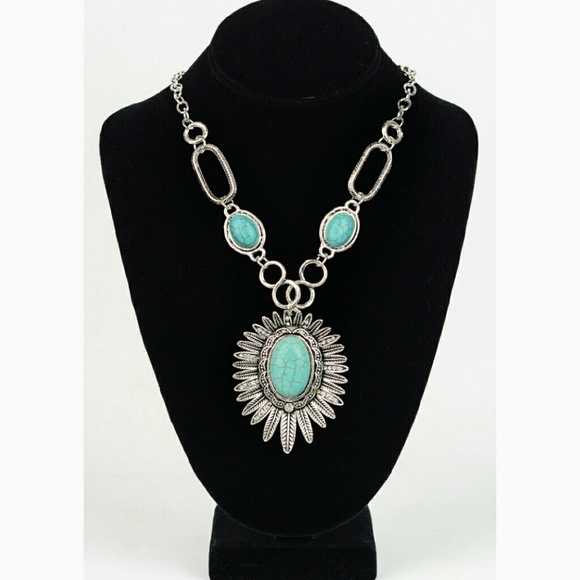 🆕DAISY TURQUOISE  SILVER NECKLACE - Picture 2 of 3