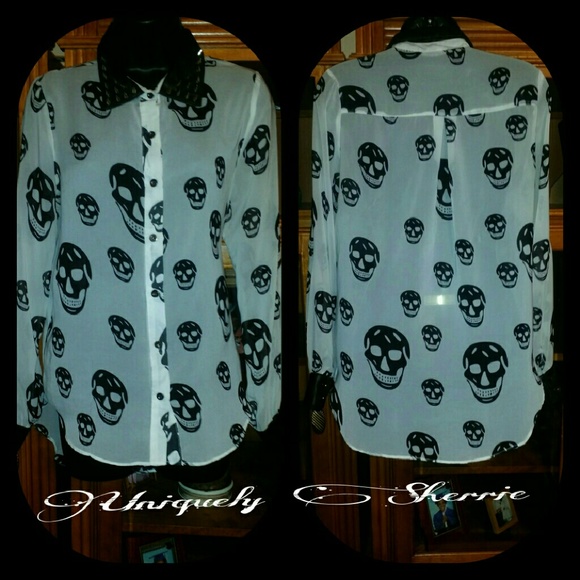 SOLD. Skelton/Spike Collar Sheer Blouse - Picture 3 of 4