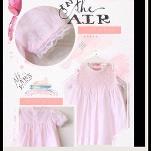 Soft Pink Smocked Embroidered Lace Trimmed Dress