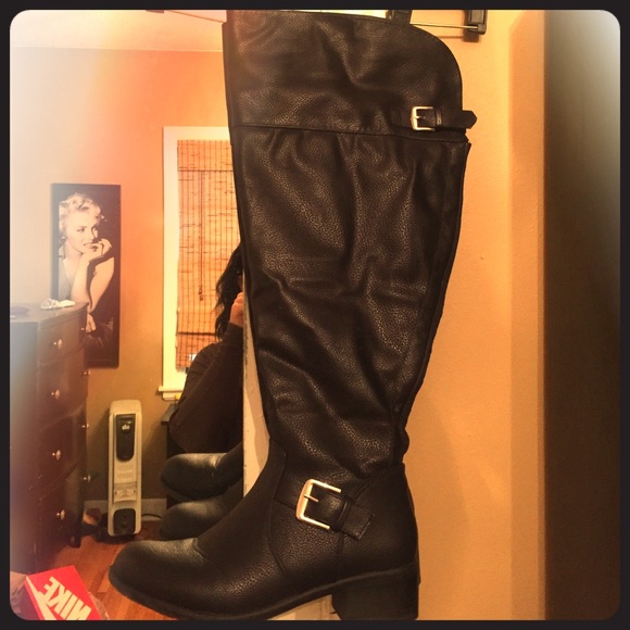 Black wide calf boots