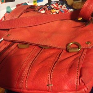 Red leather Fossil shoulder bag.