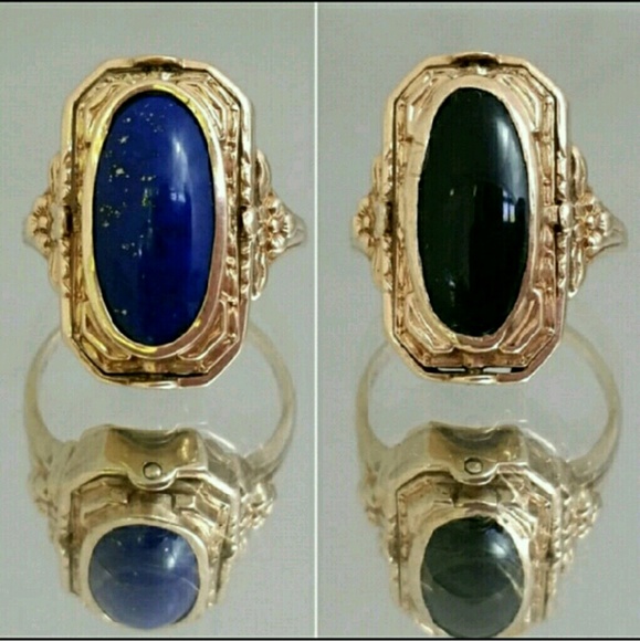 Art Deco two sided onyx & lapis 10k ring