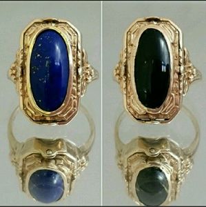 Art Deco two sided onyx & lapis 10k ring