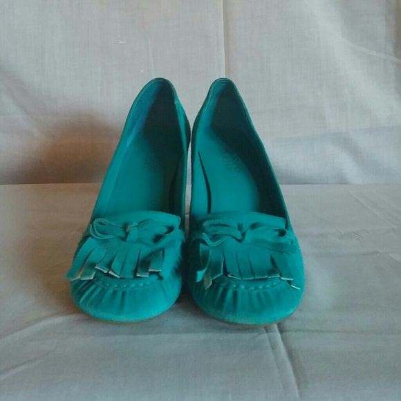 *no longer available* Turquoise Moccasin Heels