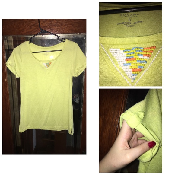 Lime green shirt with colorful bead detailing