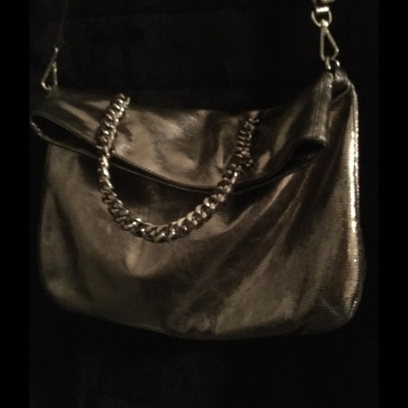 Michael Kors silver shoulder strap bag