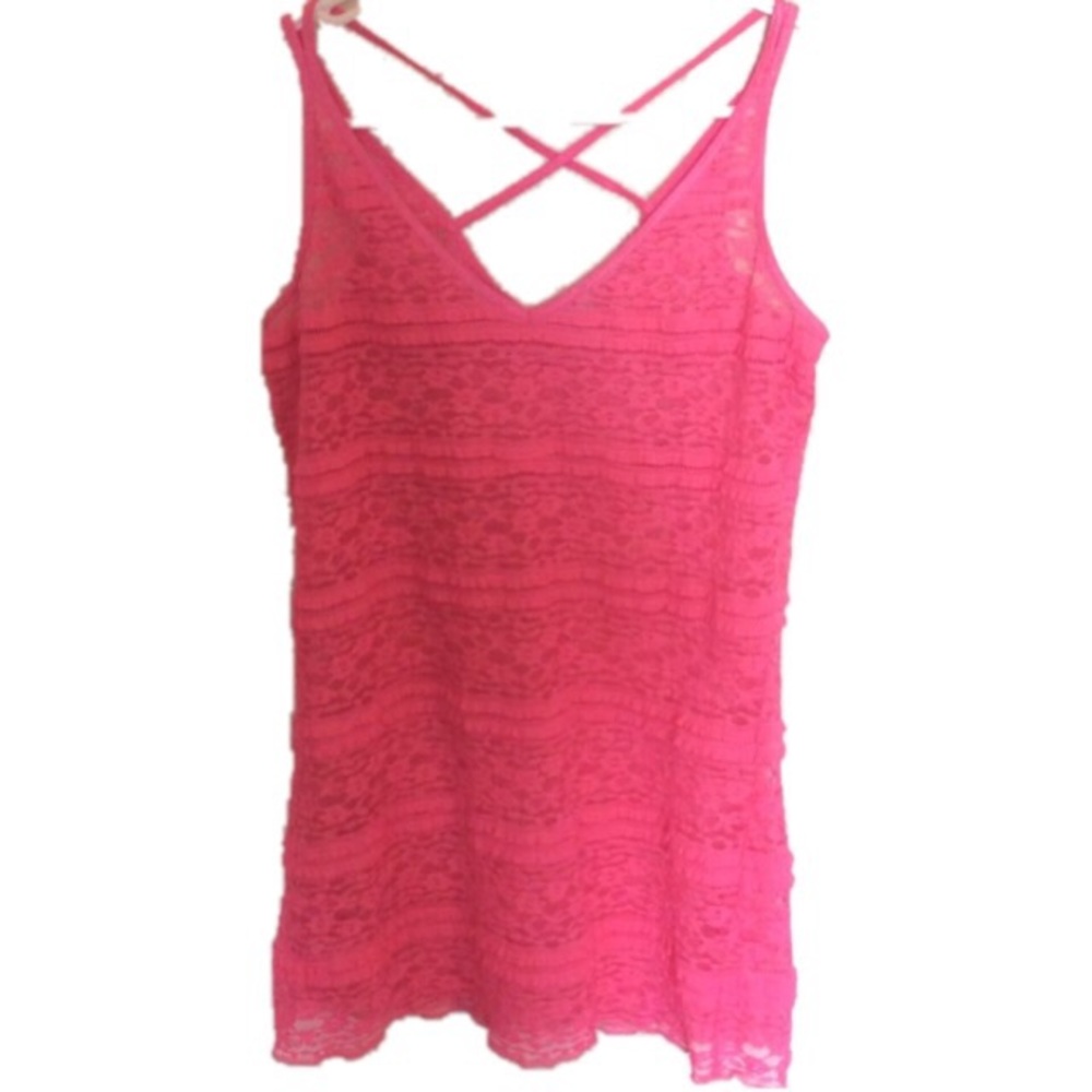 NWOT Hot Pink Laced Tank Top with Crossed Straps