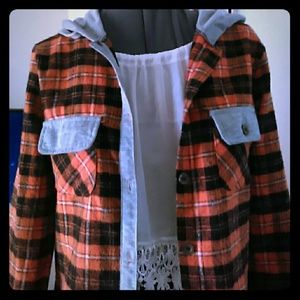 Plaid orange sweater/jacket