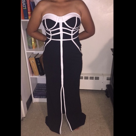 Long black and white striped dress