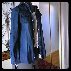 High low denim jacket with floral pattern on