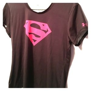 Gray and Pink Superman Under Armour Shirt