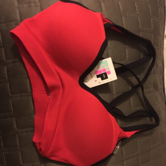 Red and black Victoria's Secret Pink sporting bra