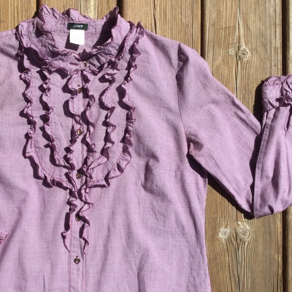J. CREW Ruffled Button Front Gingham Shirt Sz S