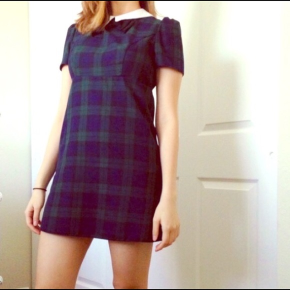 Blue/Green Plaid Peter Pan Collar Dress