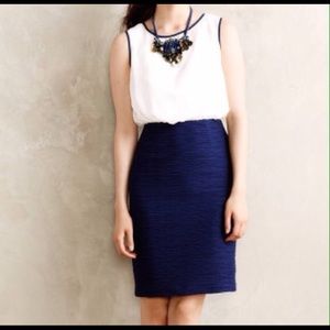 Anthro Navy and White Split Color Dress