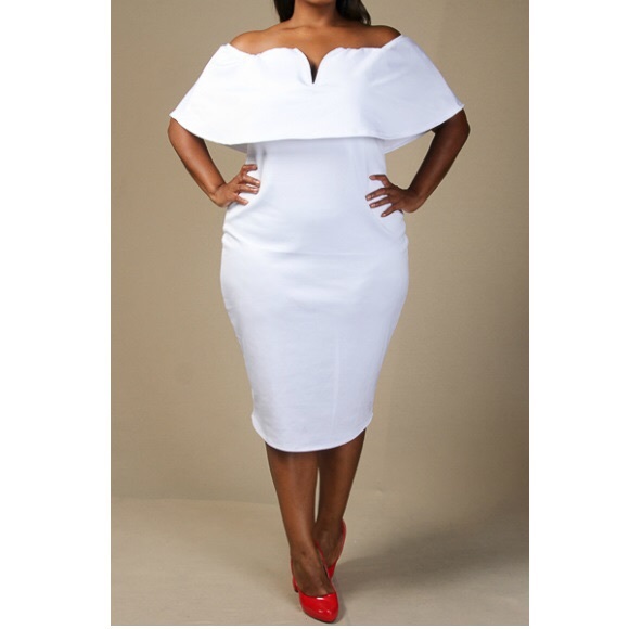 Plus Size Off The Shoulder Deep V Layered Dress