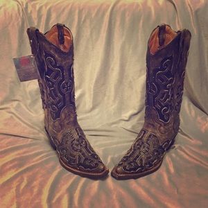 Tanner Mark Embellished Lizard Inlay Cowboy Boots