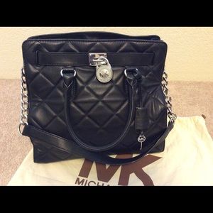 Michael Kors Hamilton black quilted satchel